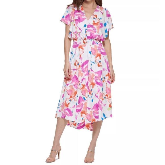 DKNY Women's Smocked Waist Midi Dress Size 4P - Picture 1 of 6